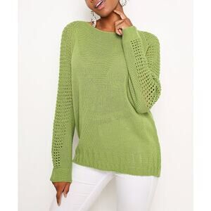 HOPOI Pistachio Green Open Knit Wool Blend Sweater Women's Fits Medium